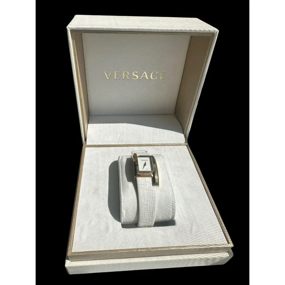 VERSACE Greca White Leather Woman's Watch VELU1218 Preowned
